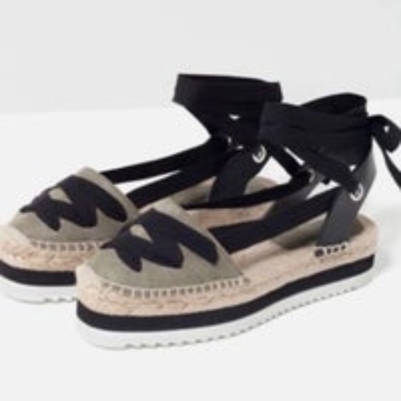 NWT Zara Lace-Up Espadrilles Sandals Size 10 EU 41 - Picture 1 of 11